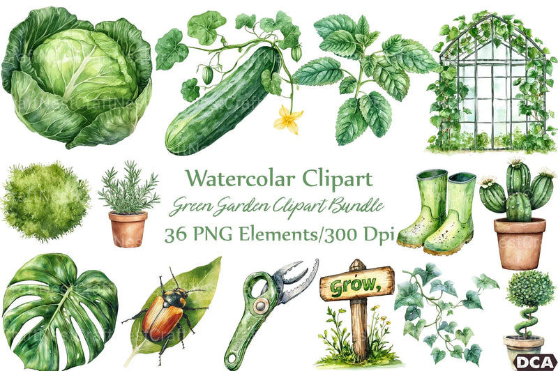 Green Garden Clipart Bundle - CraftNest - Digital Crafting and Art