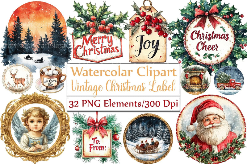 Vintage Christmas Label Clipart Bundle - CraftNest - Digital Crafting and Art
