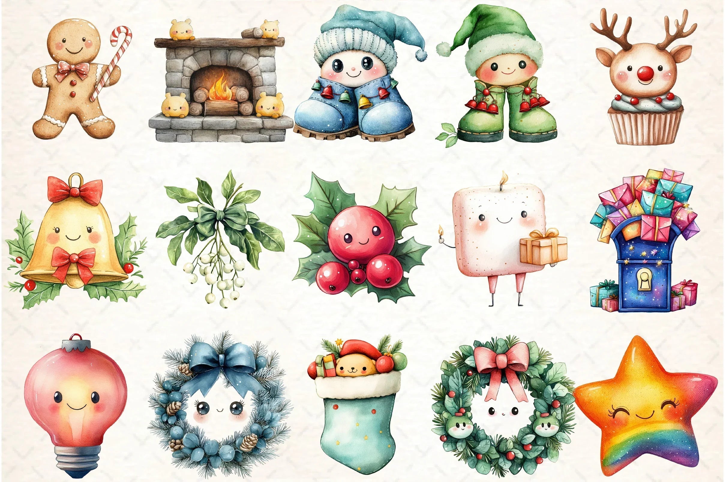 Kawaii Christmas Clipart Bundle - CraftNest - Digital Crafting and Art