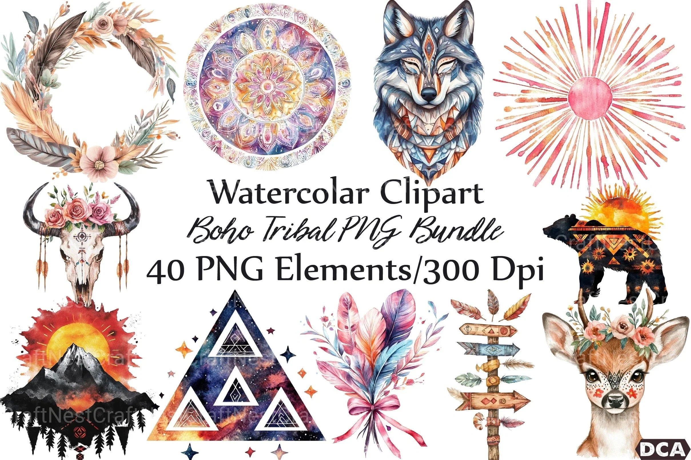 Boho Tribal Clipart Set Bundle - CraftNest - Digital Crafting and Art