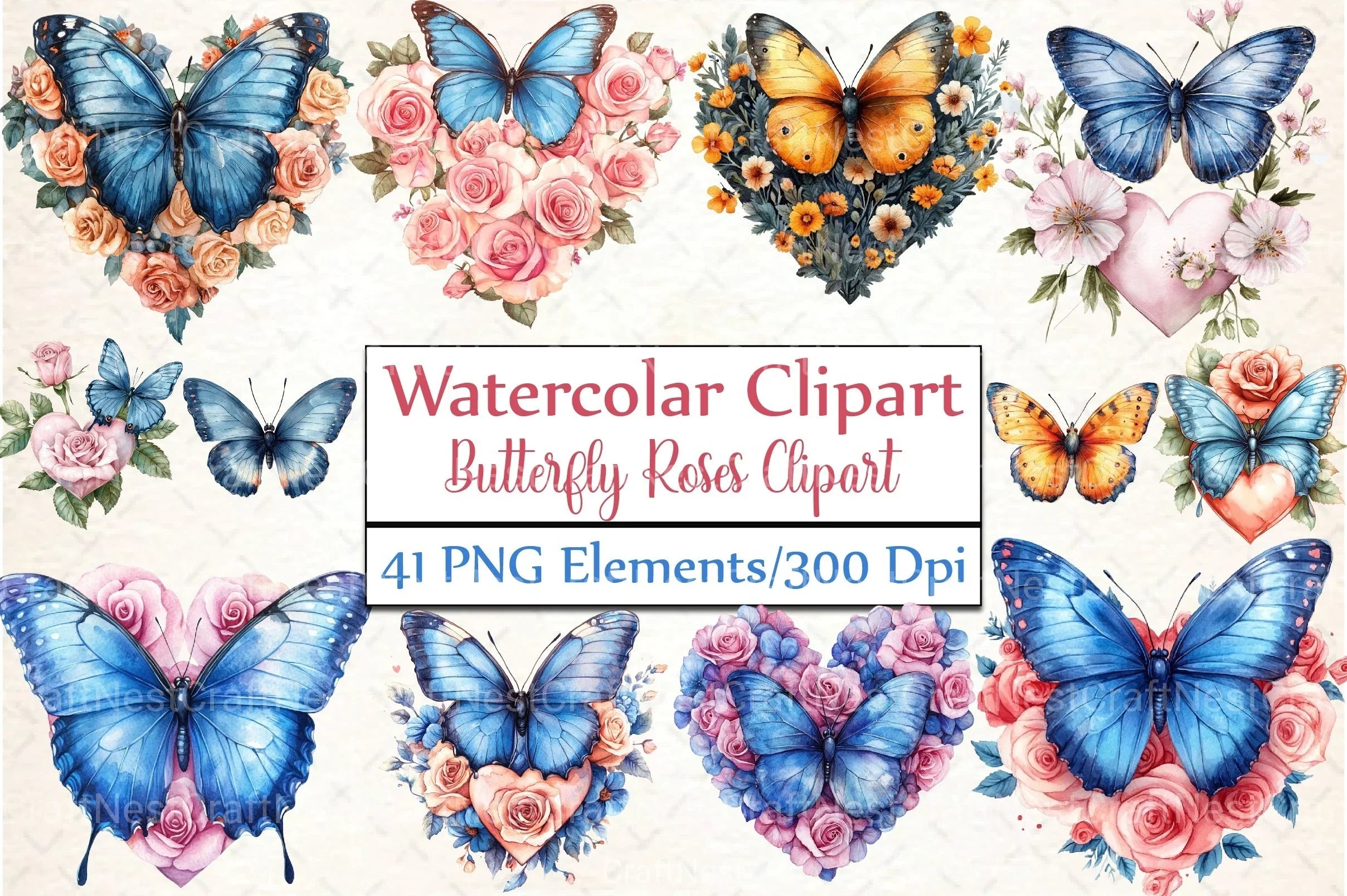Butterfly Roses Clipart Bundle - CraftNest - Digital Crafting and Art