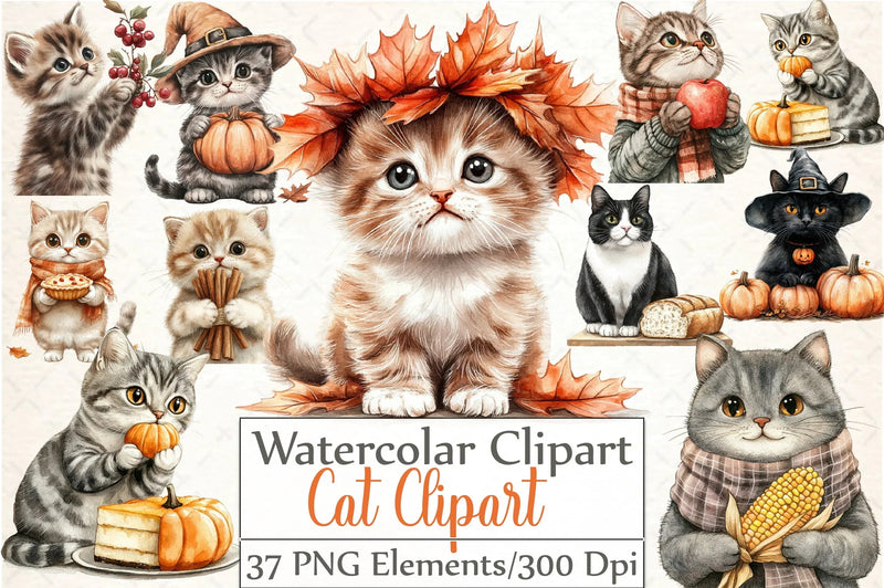 Thanksgiving Cat Clipart Bundle - CraftNest - Digital Crafting and Art