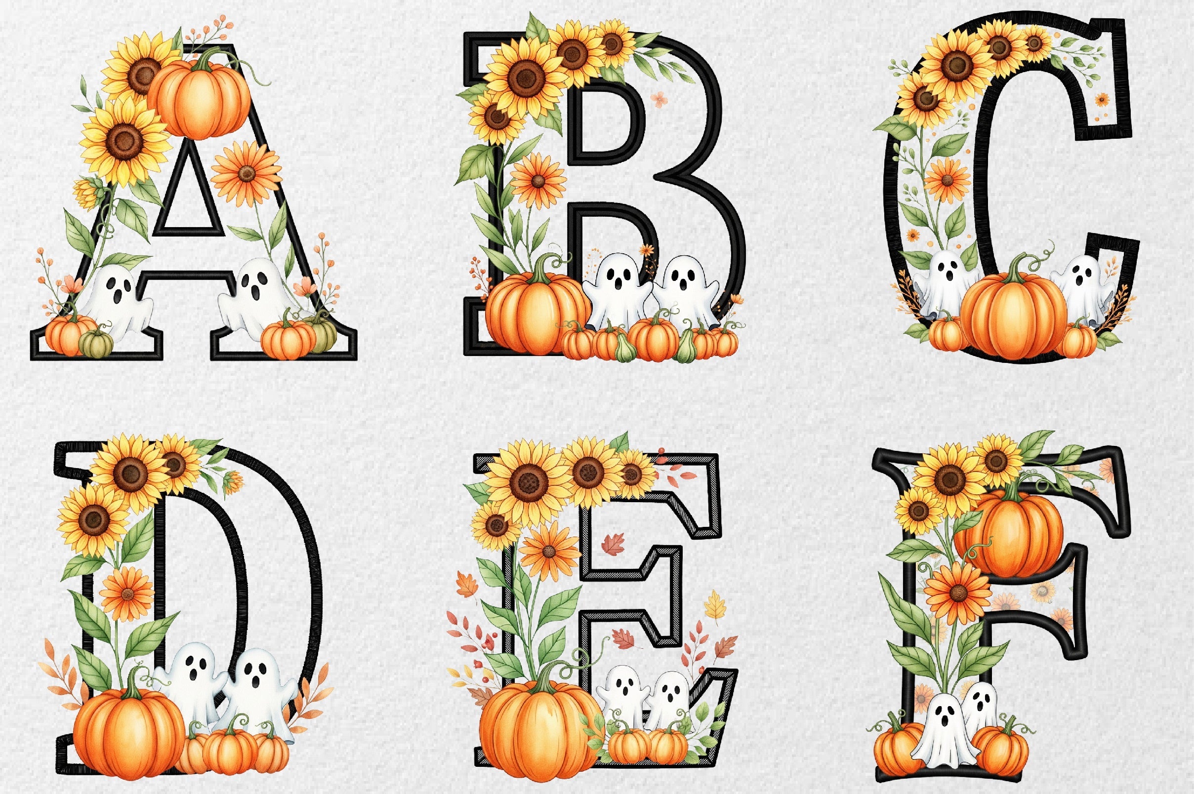 Floral Halloween Alphabet Clipart Bundle