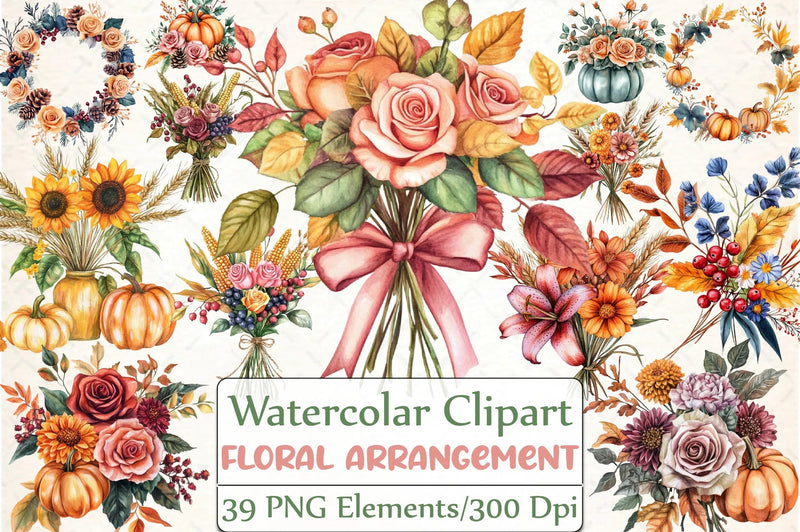 Thanksgiving Floral Arrangement Clipart Bundle - CraftNest - Digital Crafting and Art