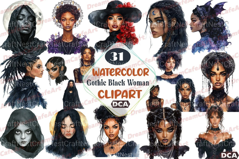 Gothic Black Woman Clipart Bundle - CraftNest - Digital Crafting and Art