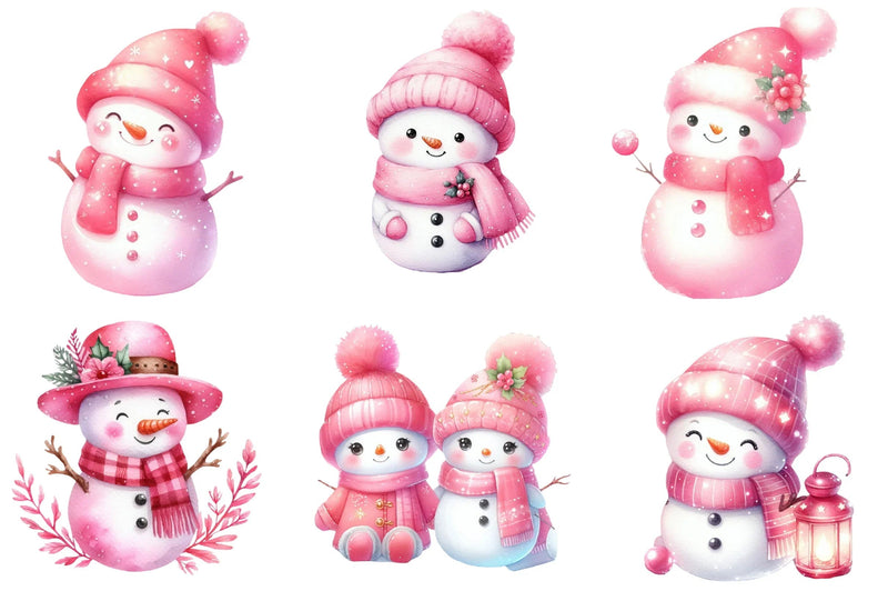 Pink Cute Snowman Clipart Bundle - CraftNest - Digital Crafting and Art