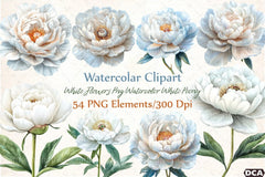 White Peony Flowers Clipart Bundle - CraftNest - Digital Crafting and Art