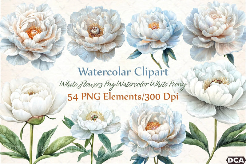 White Peony Flowers Clipart Bundle - CraftNest - Digital Crafting and Art