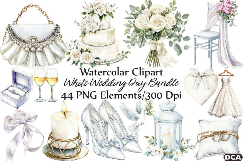 White Wedding Day Clipart Bundle - CraftNest - Digital Crafting and Art
