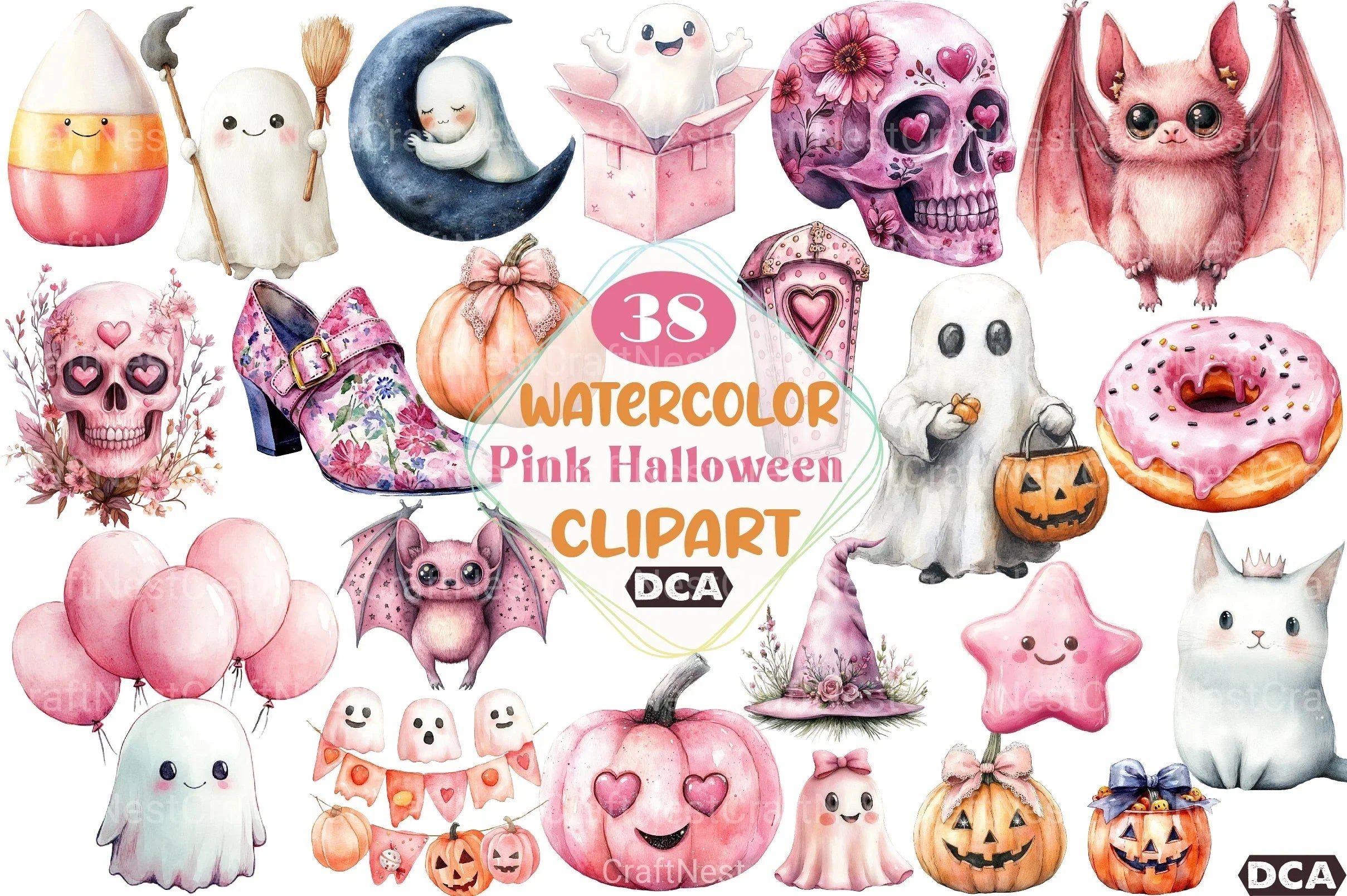 Cute Pink Halloween Clipart Bundle 123 - CraftNest - Digital Crafting and Art