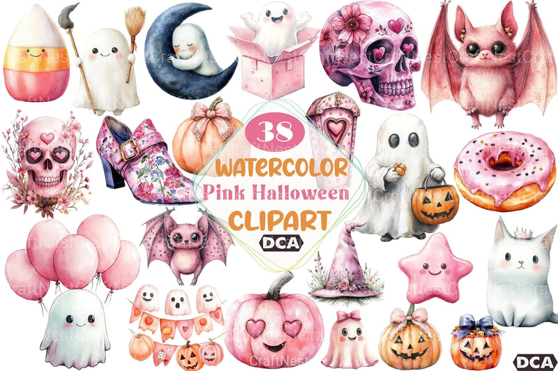 Cute Pink Halloween Clipart Bundle 123 - CraftNest - Digital Crafting and Art