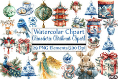 Chinoiserie Christmas Clipart Bundle 13 - CraftNest - Digital Crafting and Art