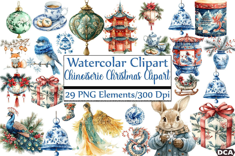 Chinoiserie Christmas Clipart Bundle 13 - CraftNest - Digital Crafting and Art