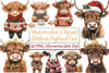 Cute Christmas Highland Cow Clipart Bundle