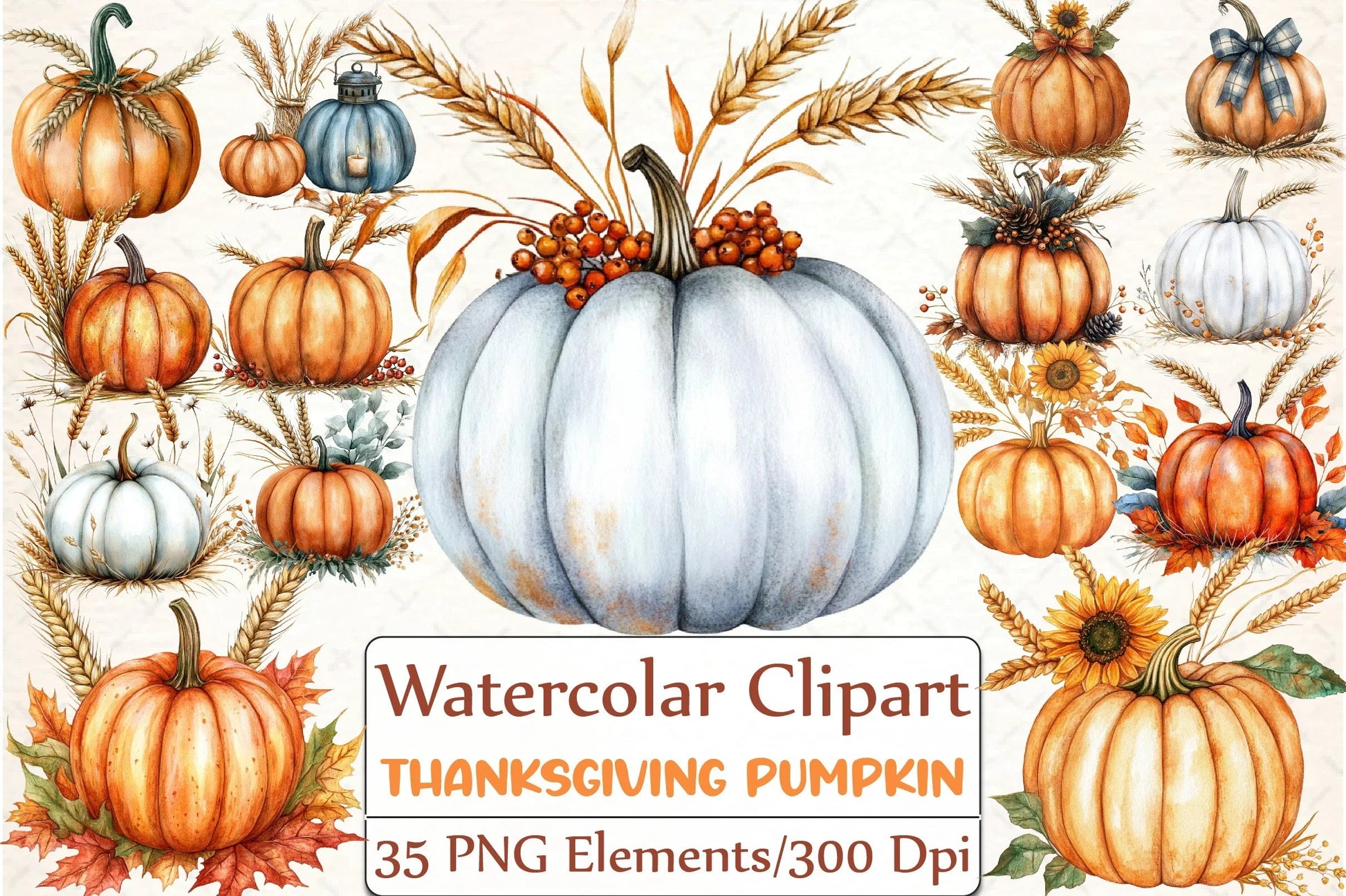 Thanksgiving Pumpkin and Wheat Clipart Bundle - CraftNest - Digital Crafting and Art