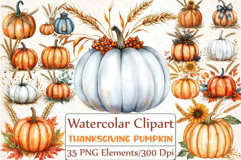 Thanksgiving Pumpkin and Wheat Clipart Bundle - CraftNest - Digital Crafting and Art