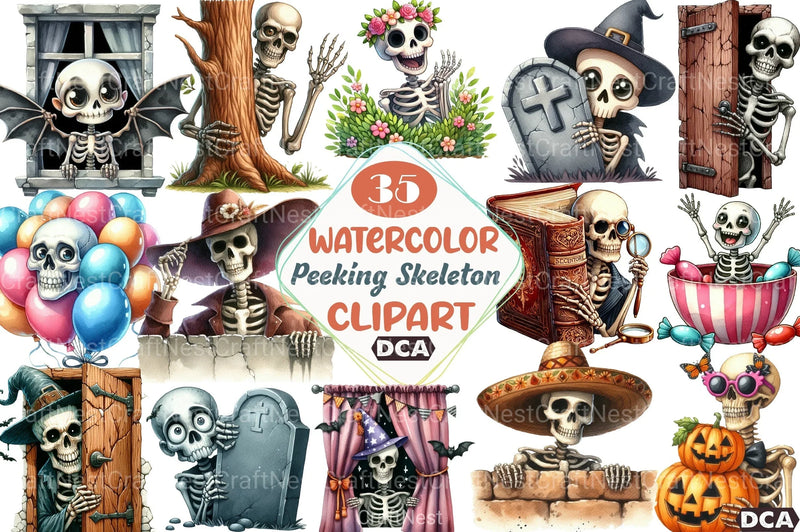 Funny Skeleton Peeking Clipart Bundle 21 - CraftNest - Digital Crafting and Art