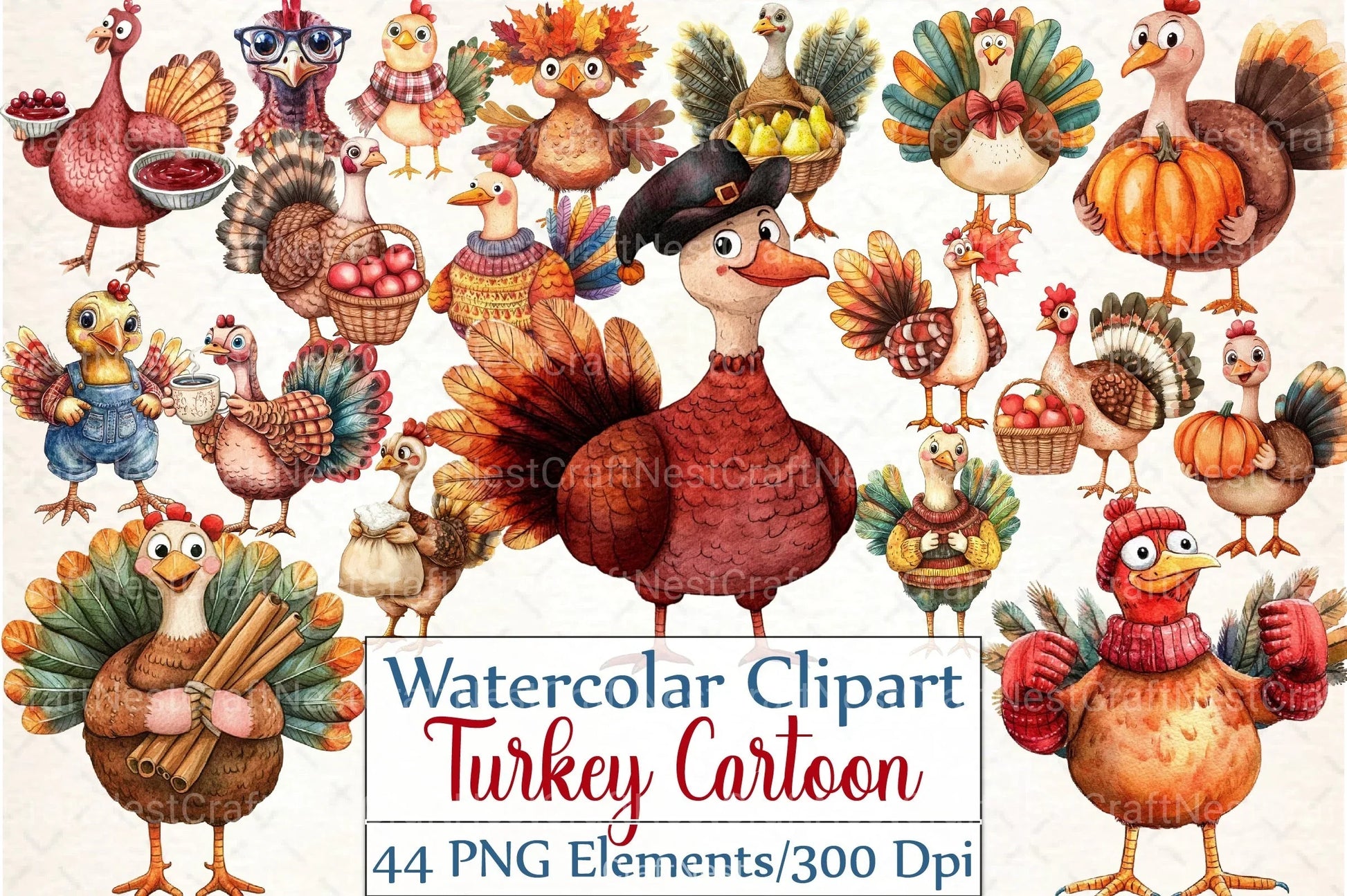 Thanksgiving Turkey Cartoon Clipart Bundle - CraftNest - Digital Crafting and Art