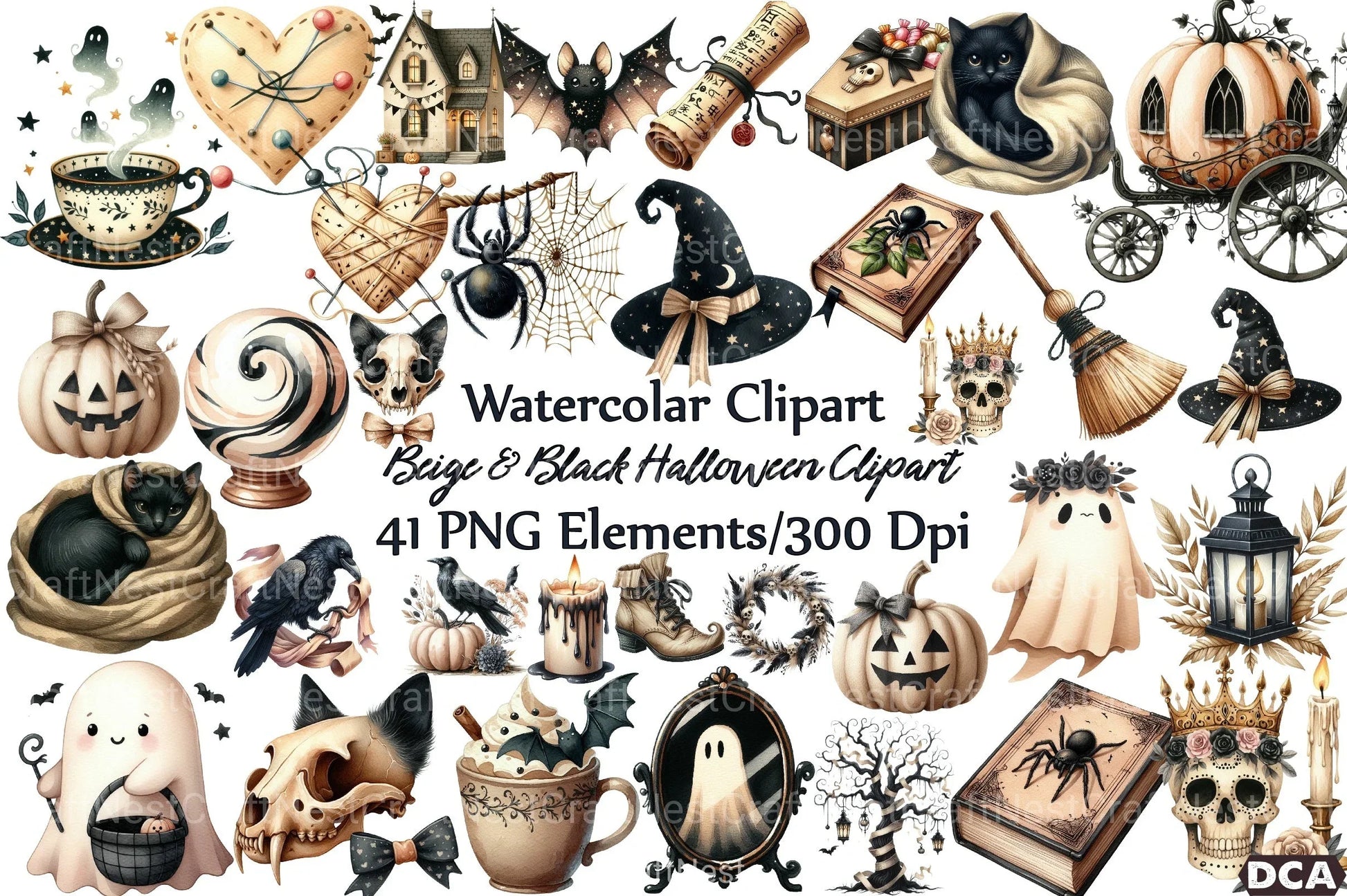 Beige & Black Halloween Clipart Bundle 99 - CraftNest - Digital Crafting and Art