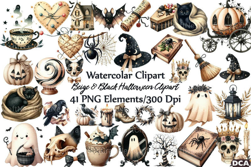 Beige & Black Halloween Clipart Bundle 99 - CraftNest - Digital Crafting and Art