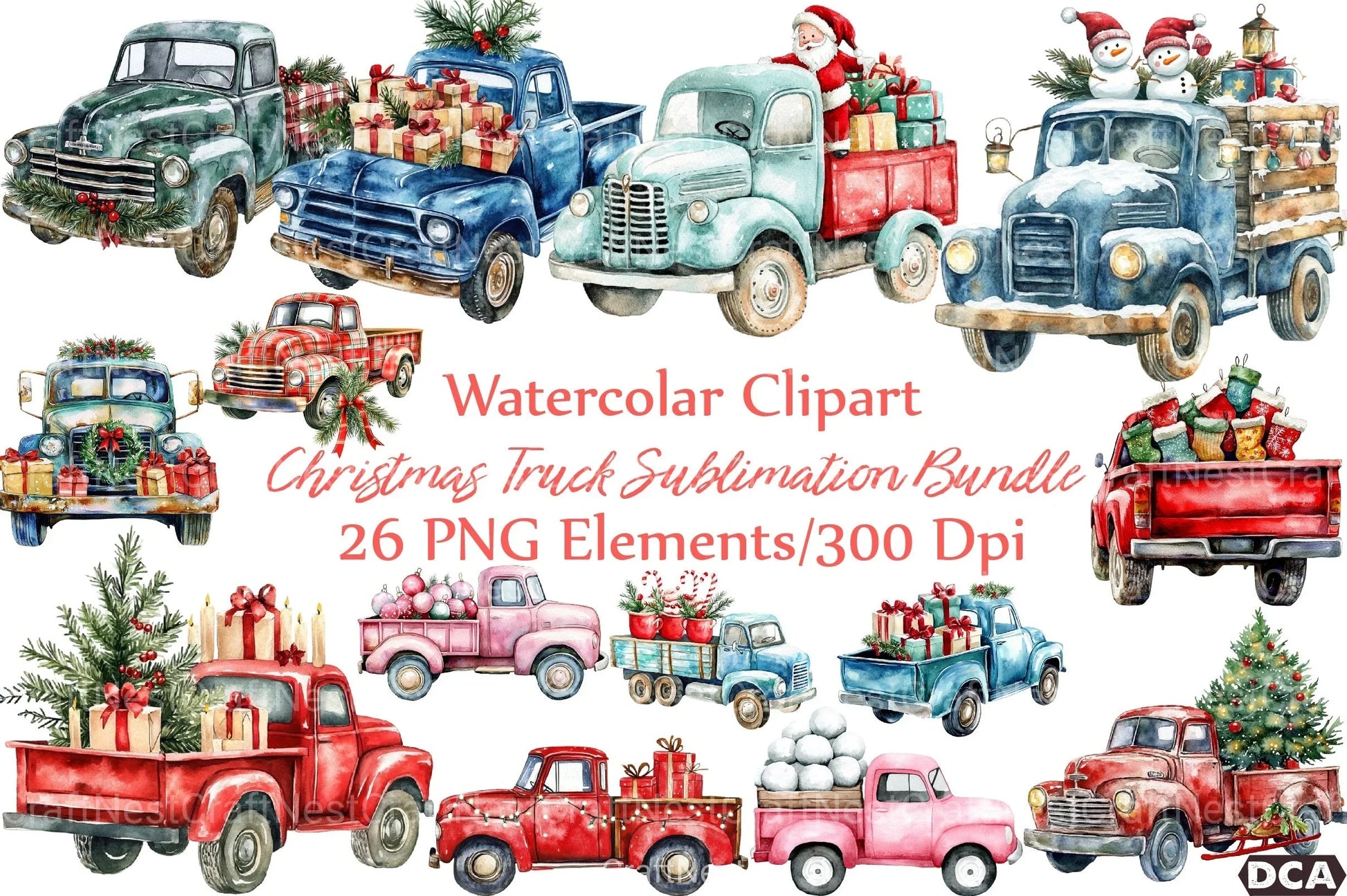 Christmas Truck Clipart Bundle 99 - CraftNest - Digital Crafting and Art
