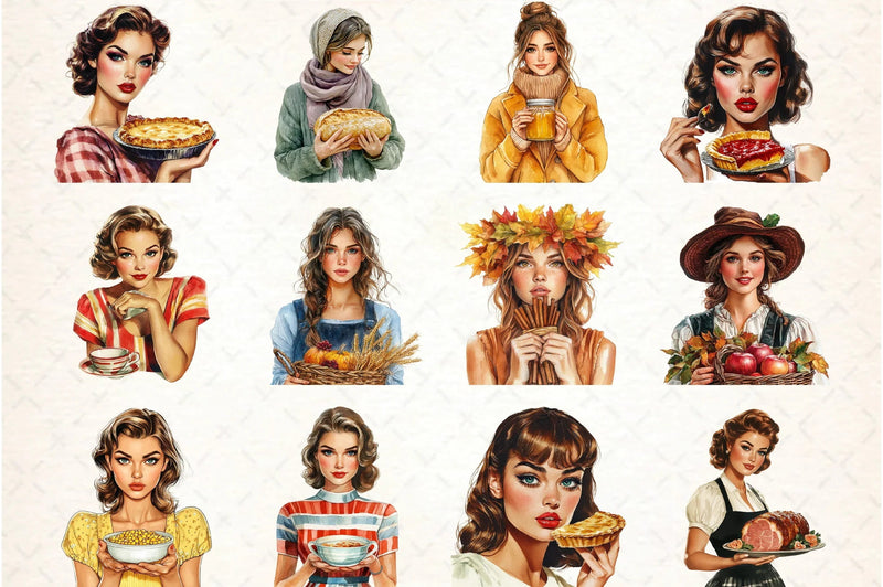 Thanksgiving Pop Art Woman Clipart Bundle - CraftNest - Digital Crafting and Art
