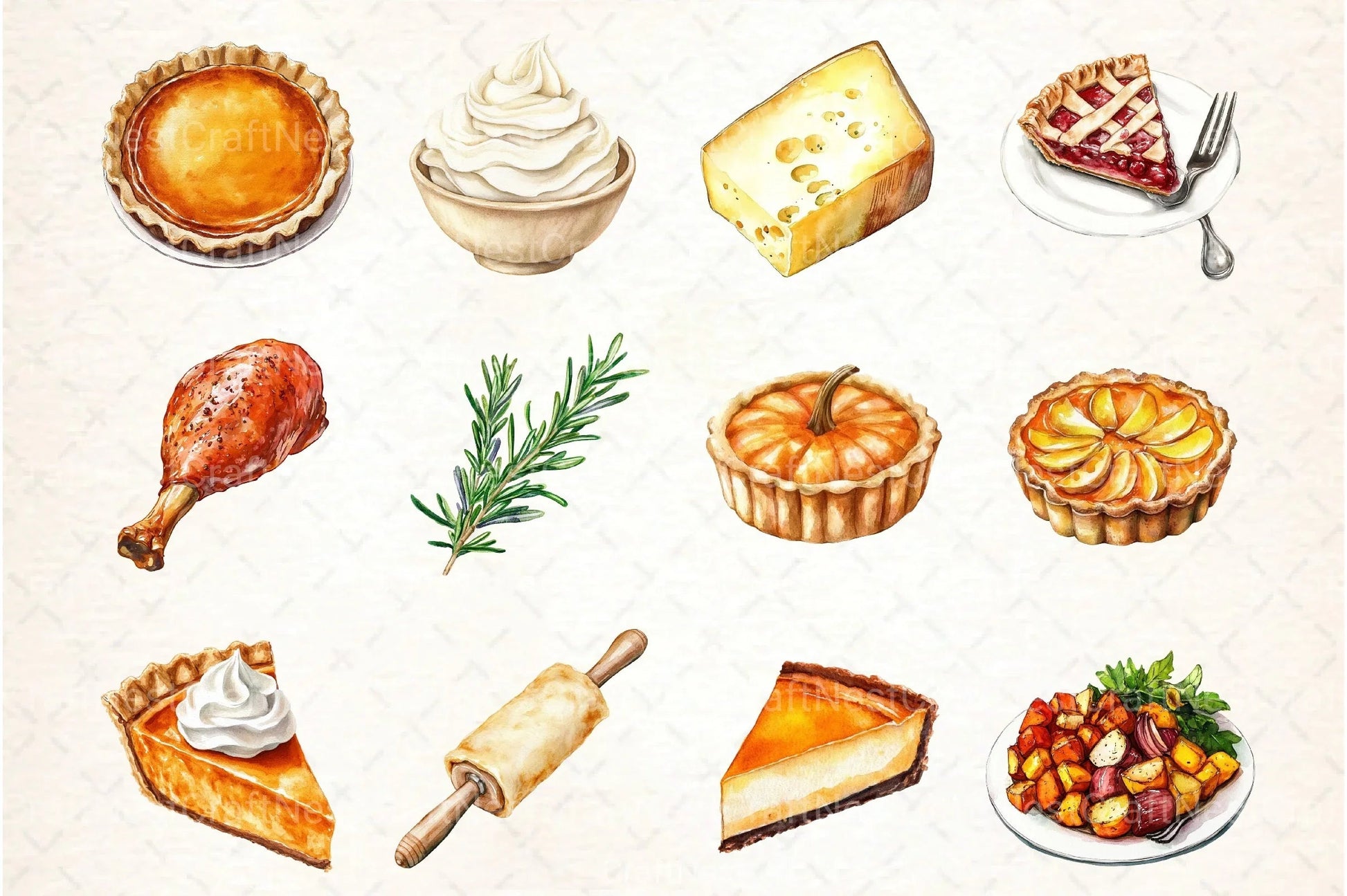 Pumpkin Pie & Turkey Day Clipart Bundle - CraftNest - Digital Crafting and Art