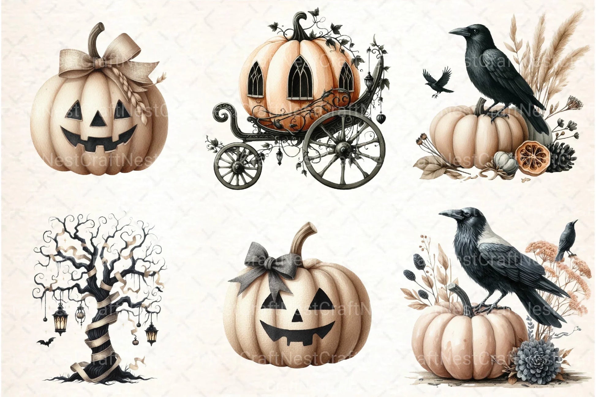 Beige & Black Halloween Clipart Bundle 99 - CraftNest - Digital Crafting and Art