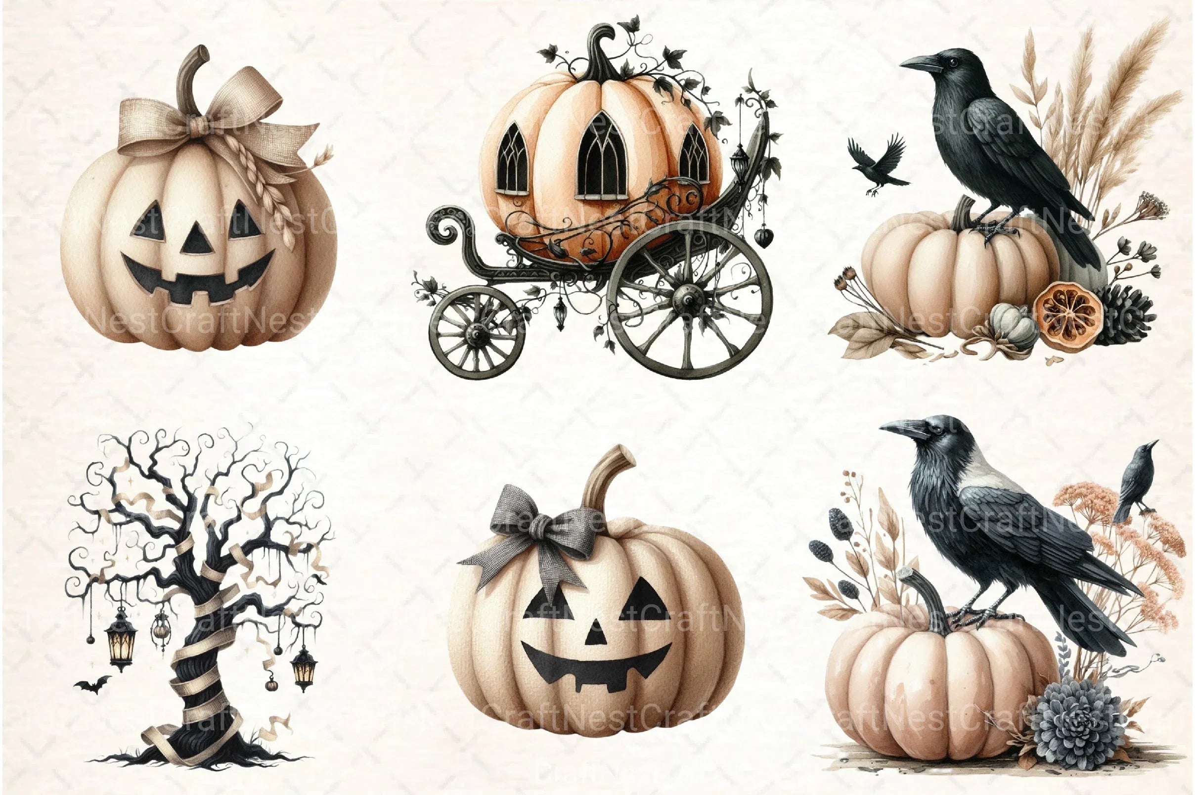Beige & Black Halloween Clipart Bundle 99 - CraftNest - Digital Crafting and Art
