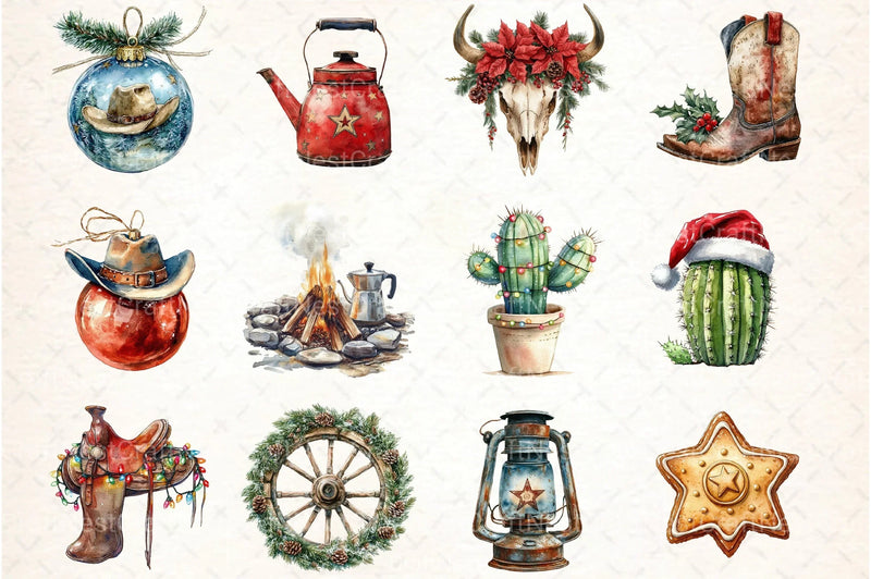 Western Cowboy Christmas Clipart Bundle 8 - CraftNest - Digital Crafting and Art