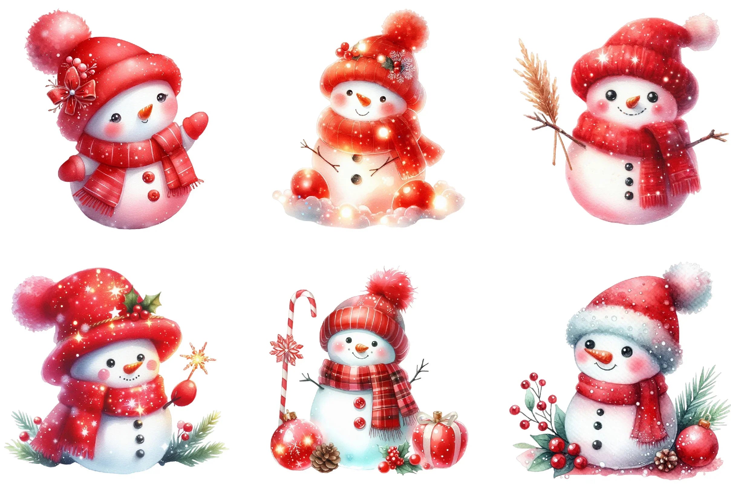Red Cute Snowman Clipart Bundle - CraftNest - Digital Crafting and Art