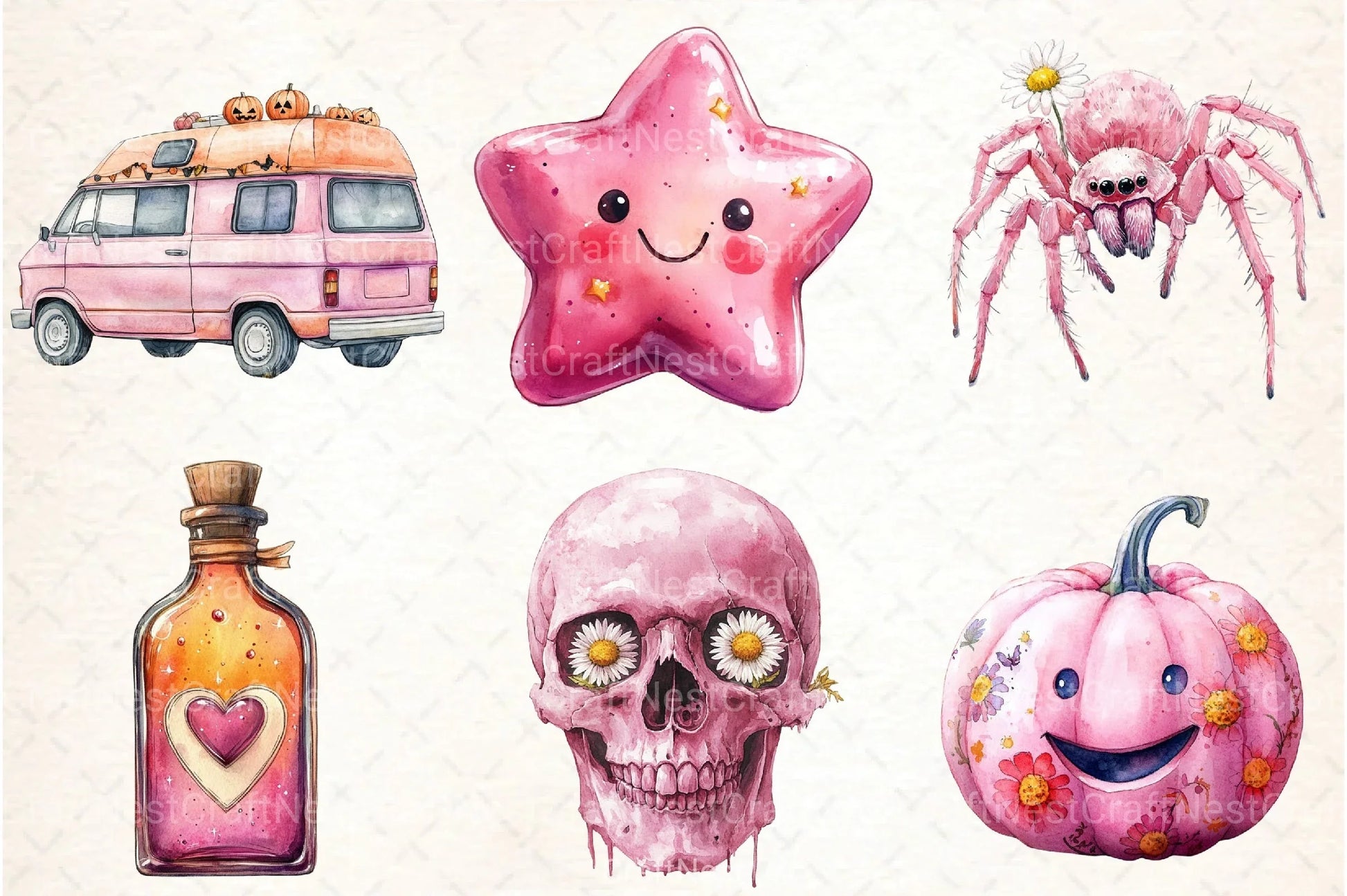 Pink Retro Halloween Clipart Bundle - CraftNest - Digital Crafting and Art