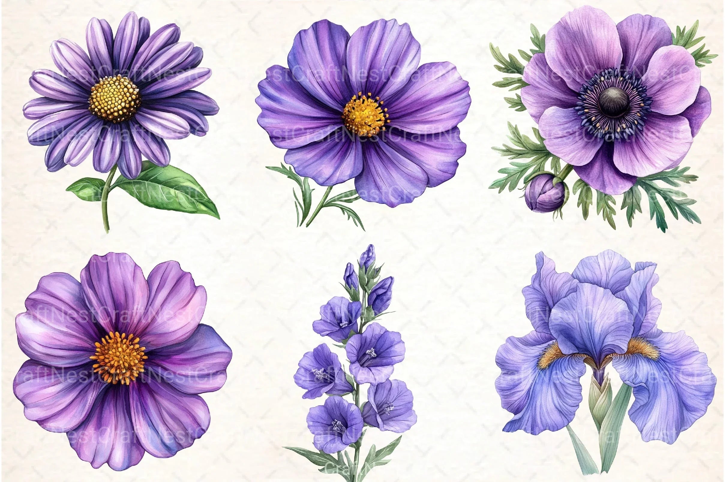 Purple Flowers Clipart Bundle 1 - CraftNest - Digital Crafting and Art