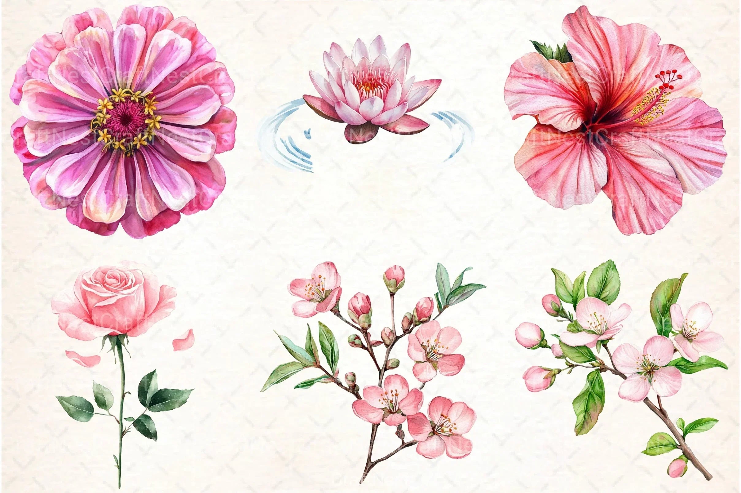 Pink Flowers Gardens Clipart Bundle - CraftNest - Digital Crafting and Art