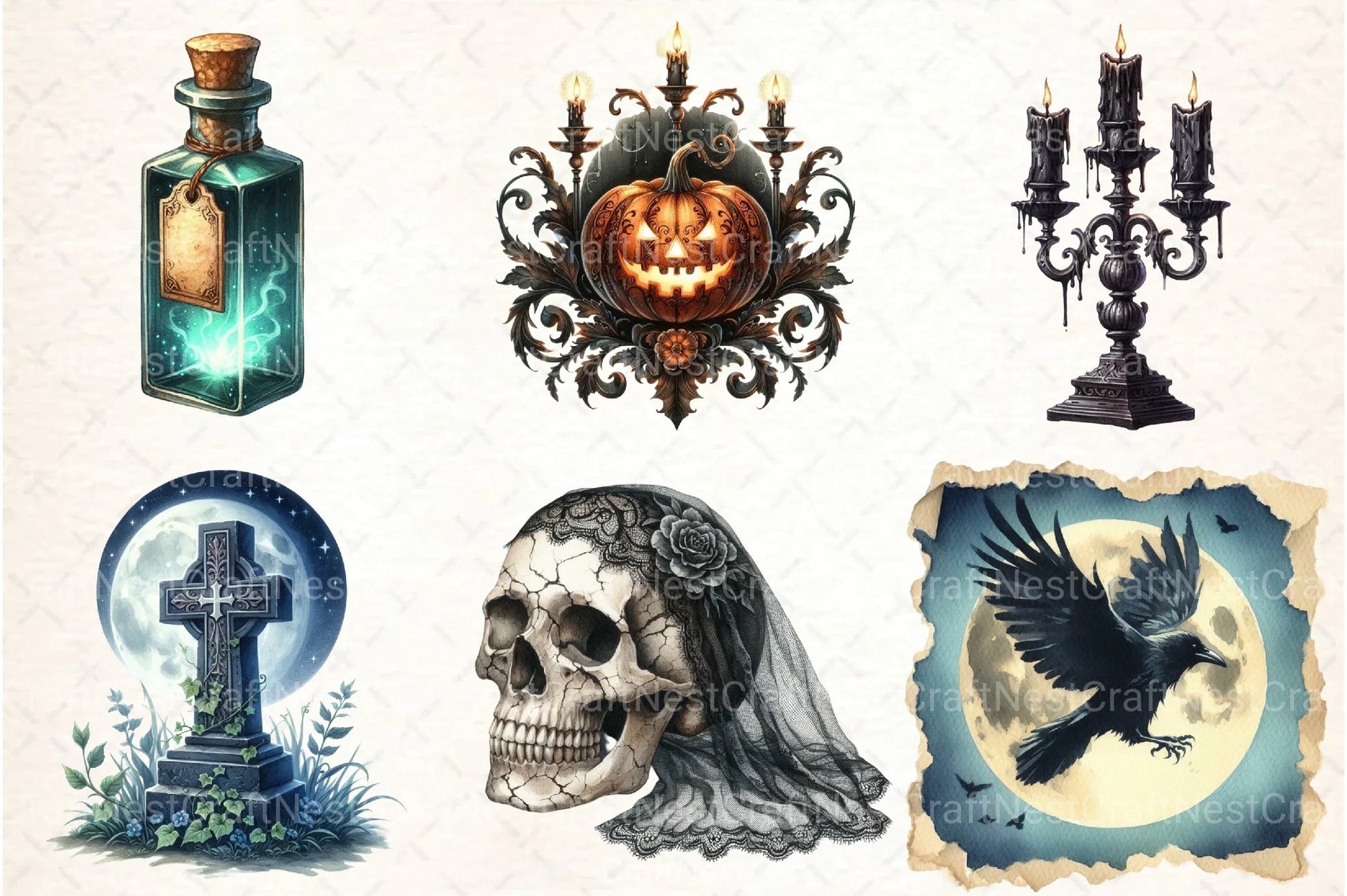 Antique Gothic Halloween Clipart Bundle 44 - CraftNest - Digital Crafting and Art