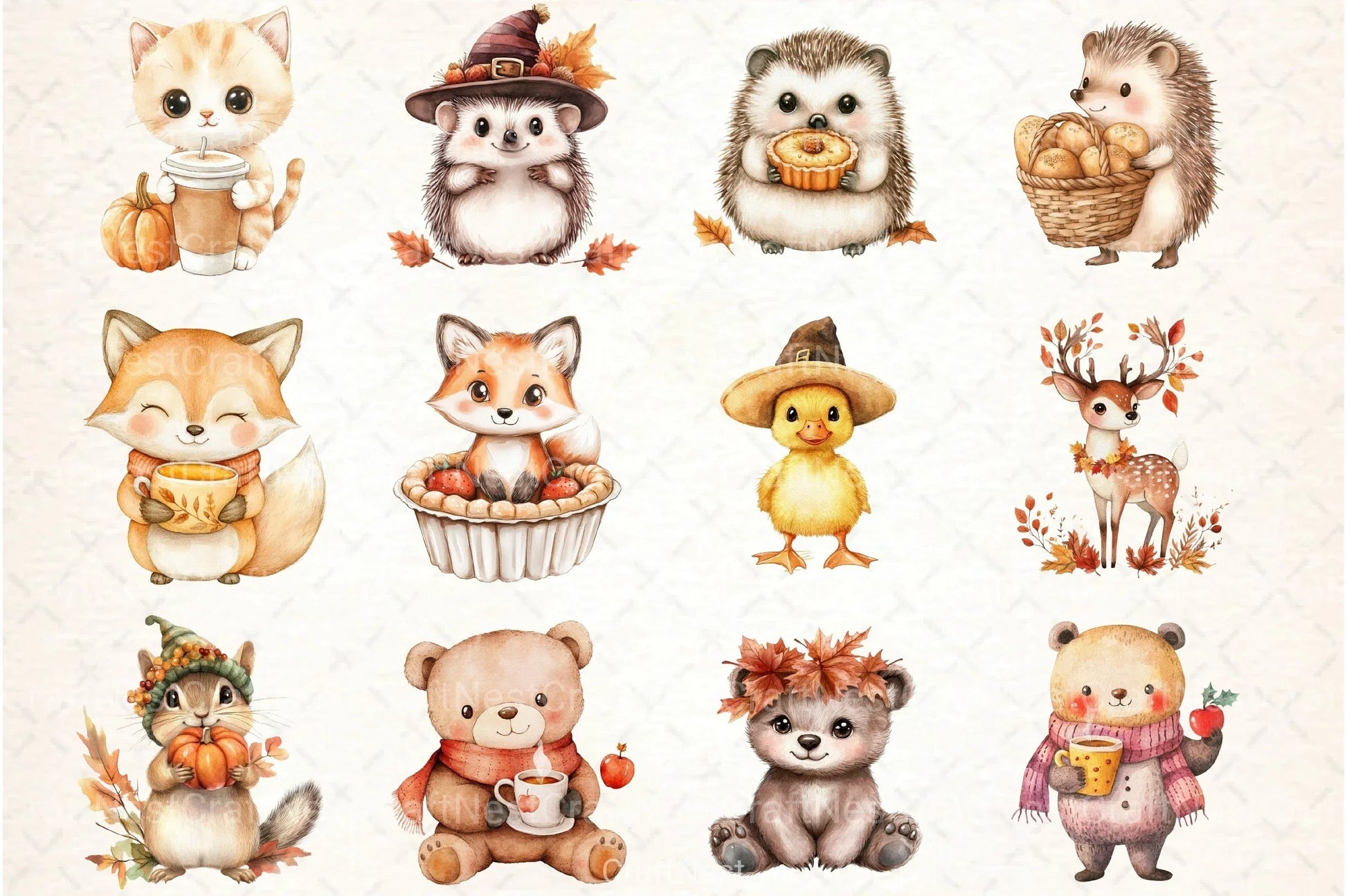 Cute Kawaii Thanksgiving Animals Clipart Bundle - CraftNest - Digital Crafting and Art