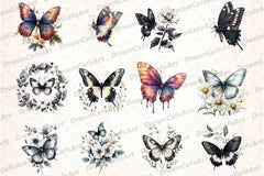 Black and White Butterfly Flowers Clipart Bundle - CraftNest - Digital Crafting and Art