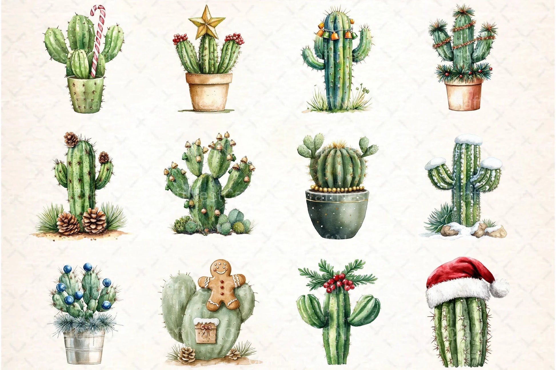 Christmas Cactus Clipart Bundle 145 - CraftNest - Digital Crafting and Art
