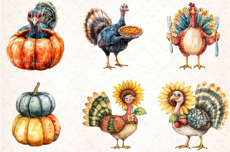 Thanksgiving Turkey and Pumpkin Clipart Bundle - CraftNest - Digital Crafting and Art