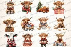 Cute Christmas Highland Cow Clipart Bundle 7 - CraftNest - Digital Crafting and Art
