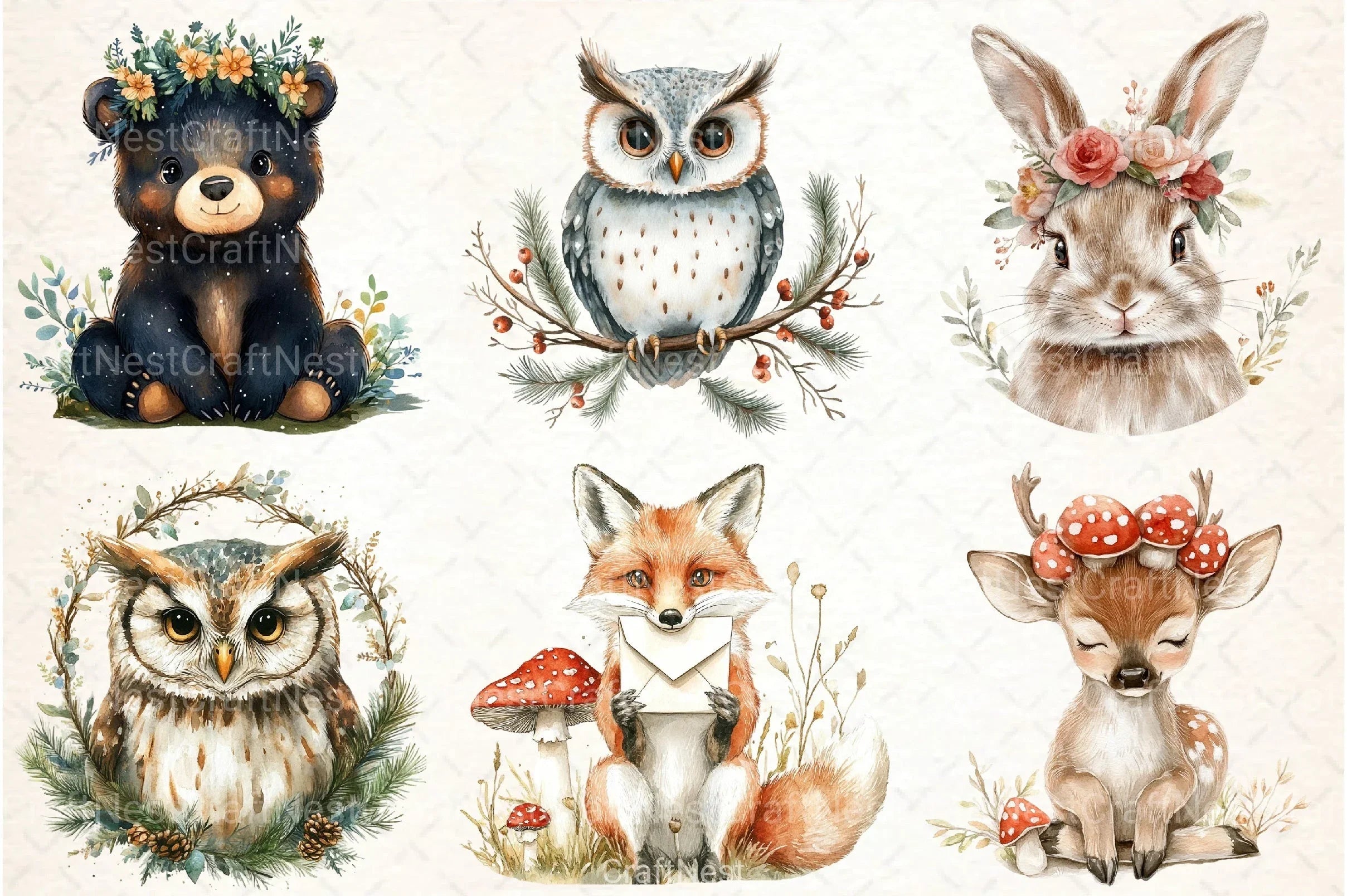 Woodland Portraits Clipart Bundle - CraftNest - Digital Crafting and Art