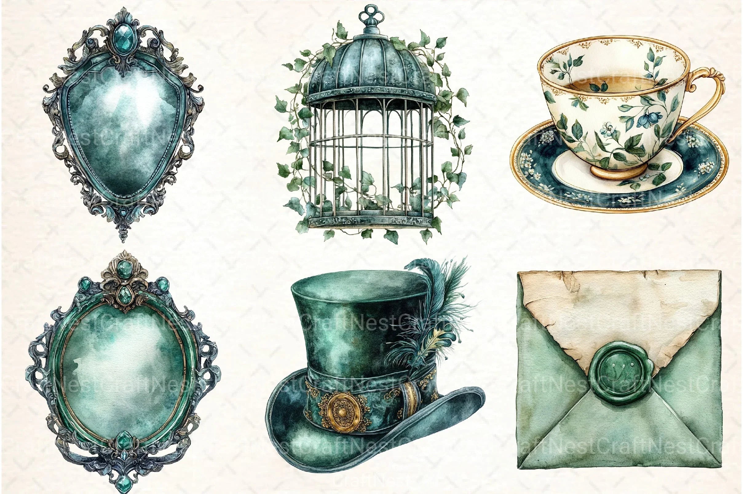 Emerald Victorian Clipart Bundle 7 - CraftNest - Digital Crafting and Art