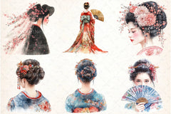 Beautiful Japanese Geisha Girl Clipart Bundle - CraftNest - Digital Crafting and Art