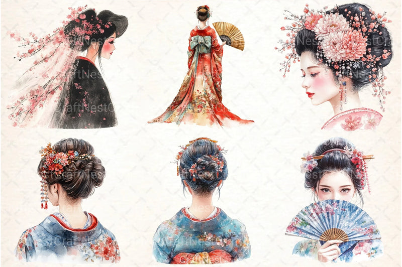 Beautiful Japanese Geisha Girl Clipart Bundle - CraftNest - Digital Crafting and Art
