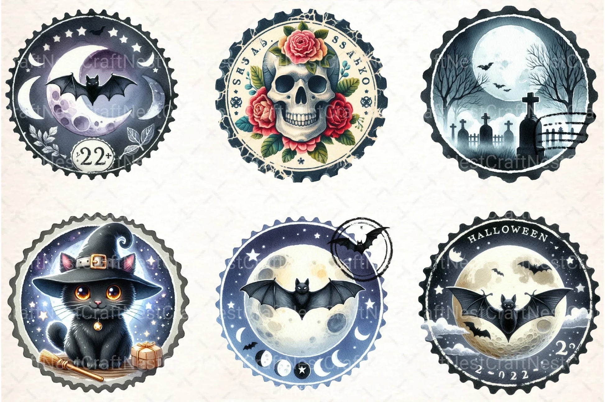 Halloween Round Stamp Clipart Bundle - CraftNest - Digital Crafting and Art