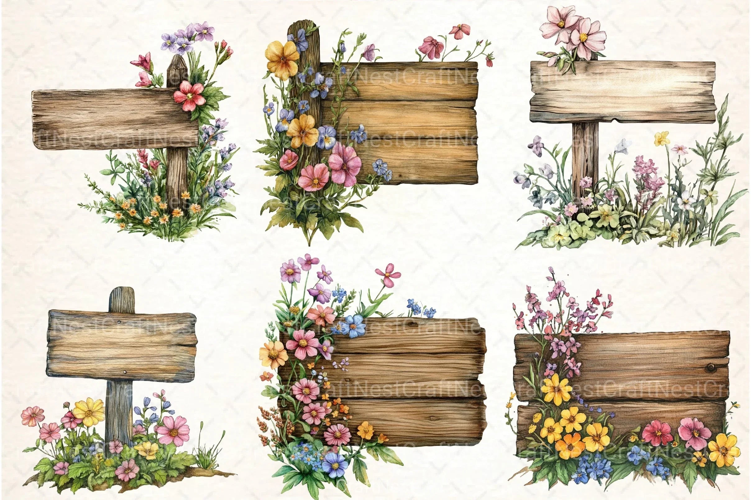 Wooden Garden Sign Clipart Bundle - CraftNest - Digital Crafting and Art