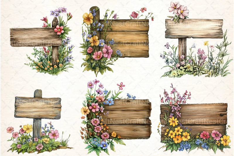 Wooden Garden Sign Clipart Bundle - CraftNest - Digital Crafting and Art