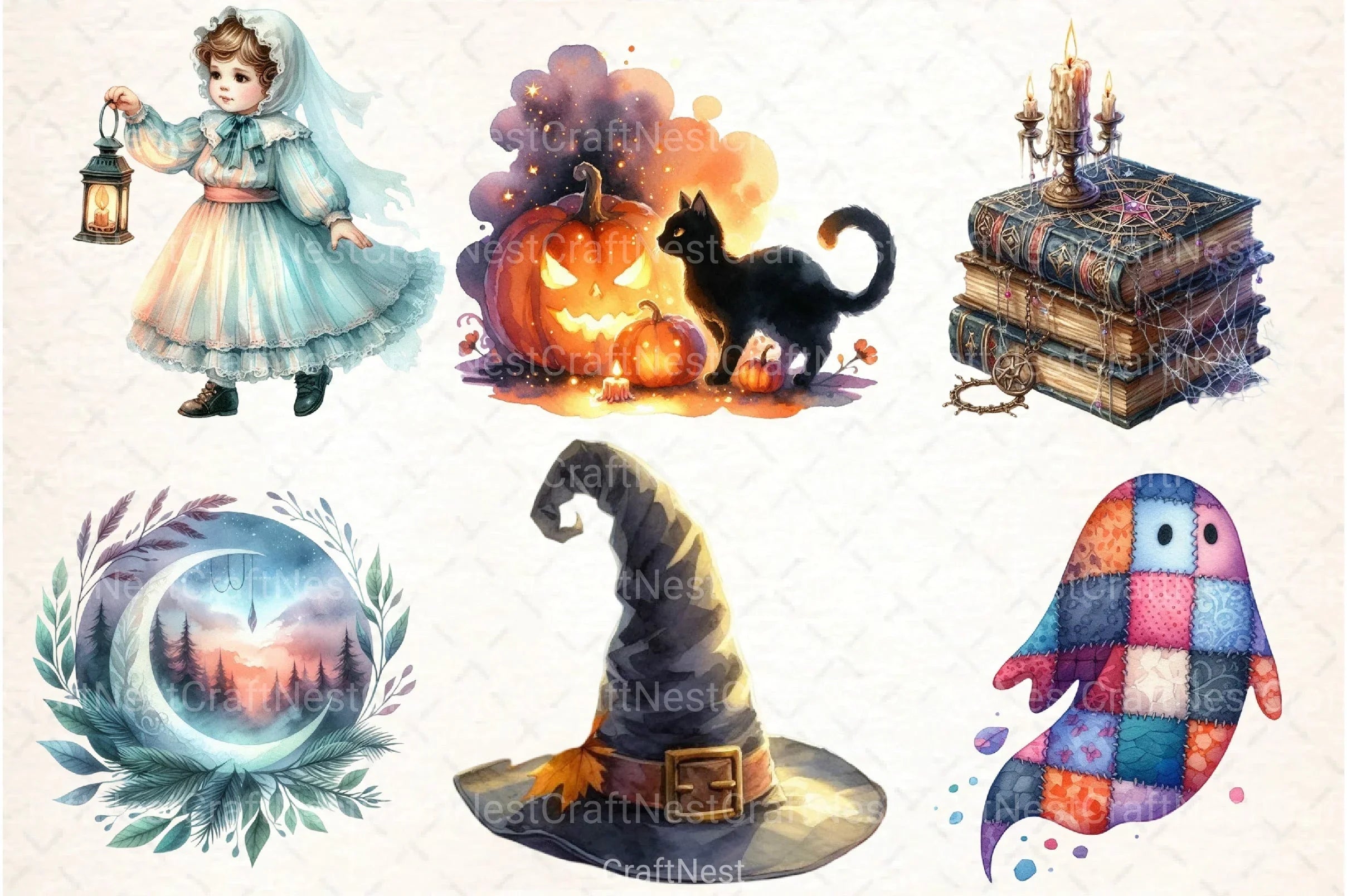 Vintage Halloween Night Clipart Bundle - CraftNest - Digital Crafting and Art