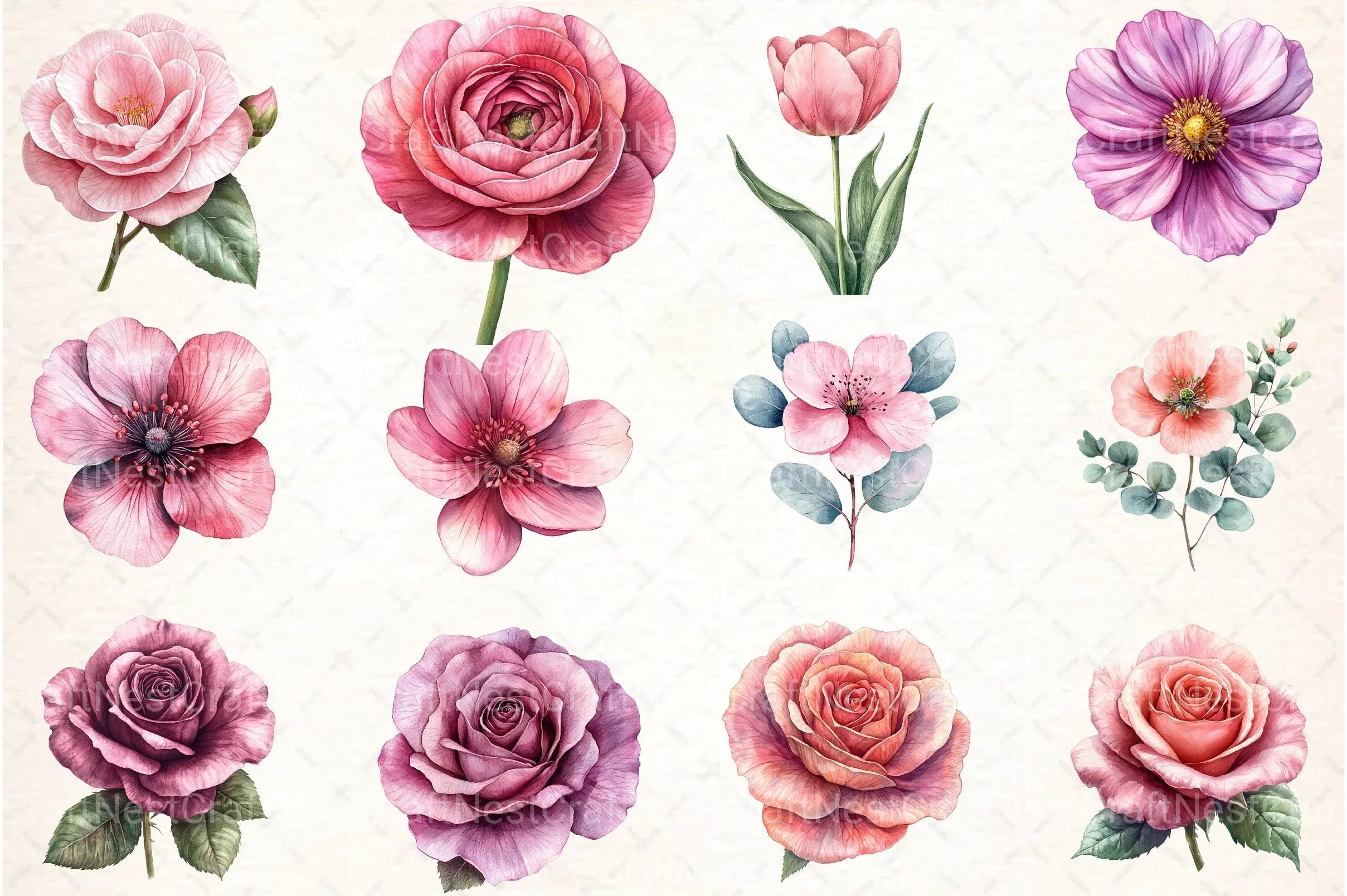 Dusty Pink Flowers Clipart Bundle 1 - CraftNest - Digital Crafting and Art