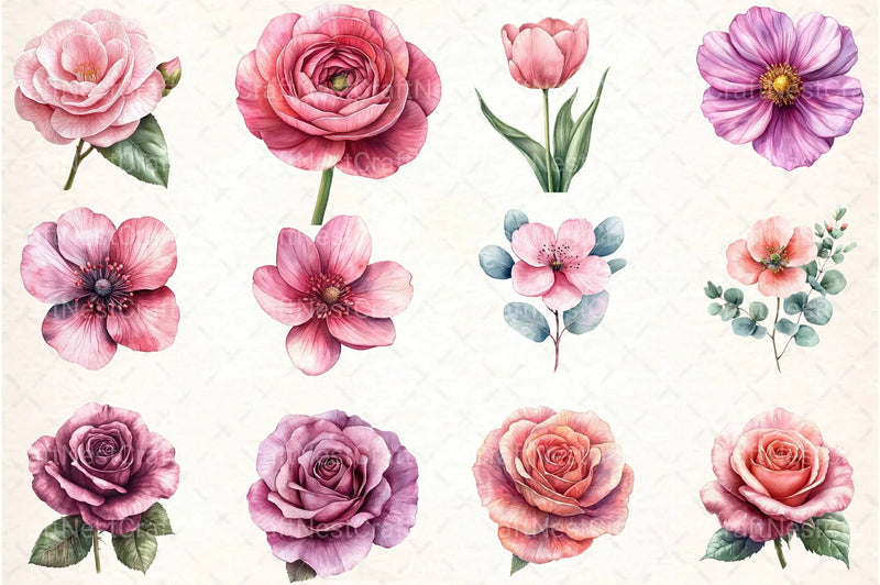 Dusty Pink Flowers Clipart Bundle 1 - CraftNest - Digital Crafting and Art